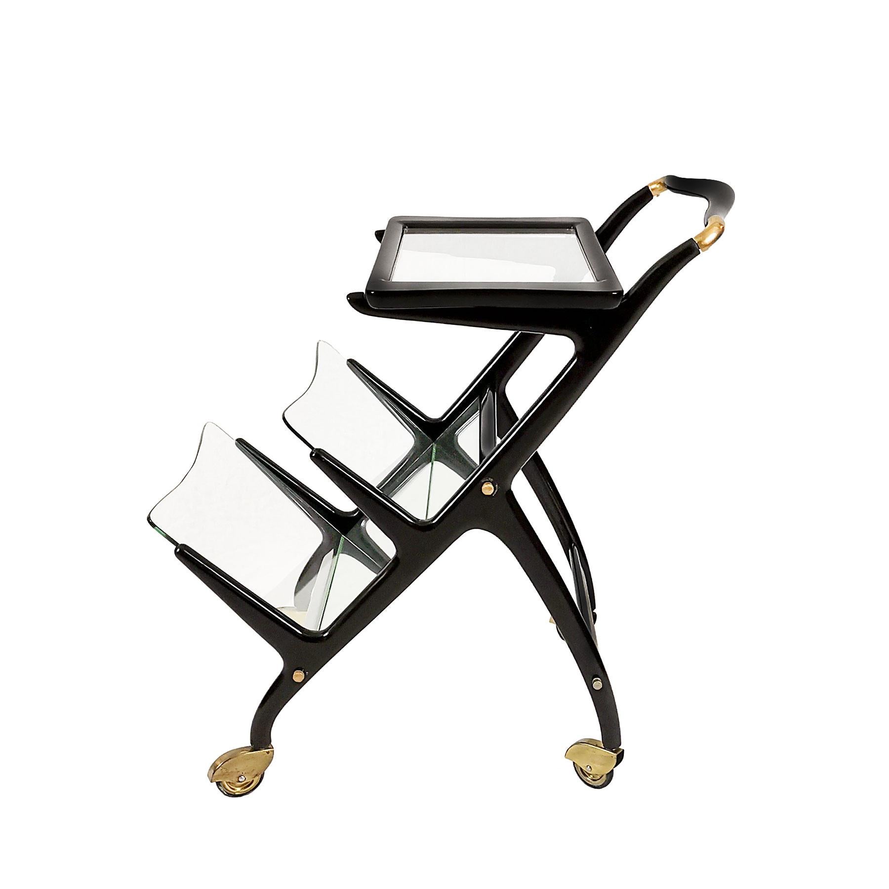 Italian Small Mid-Century Modern Bar Cart and Magazine Rack by Cesare Lacca - Italy For Sale