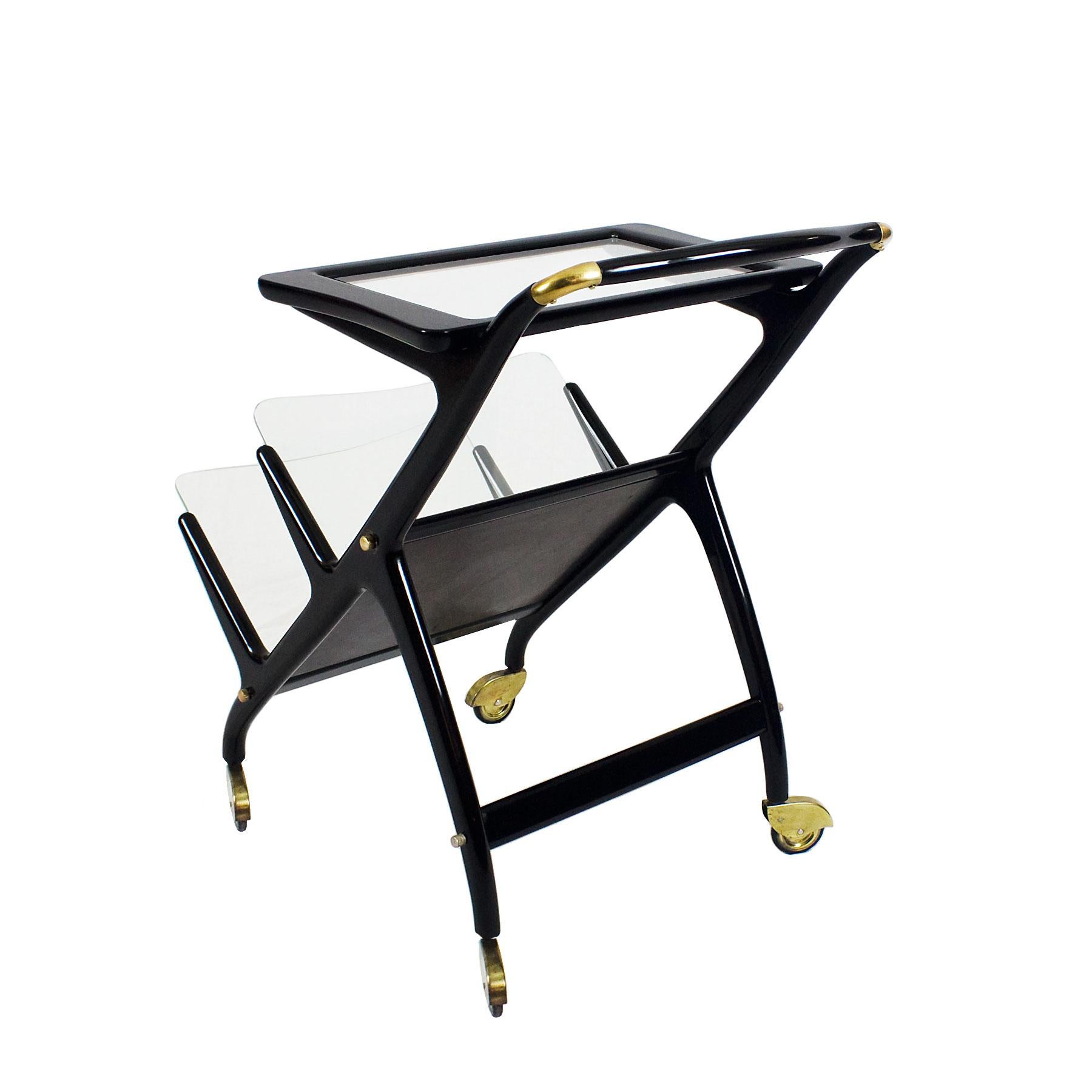 Polished Small Mid-Century Modern Bar Cart and Magazine Rack by Cesare Lacca - Italy For Sale