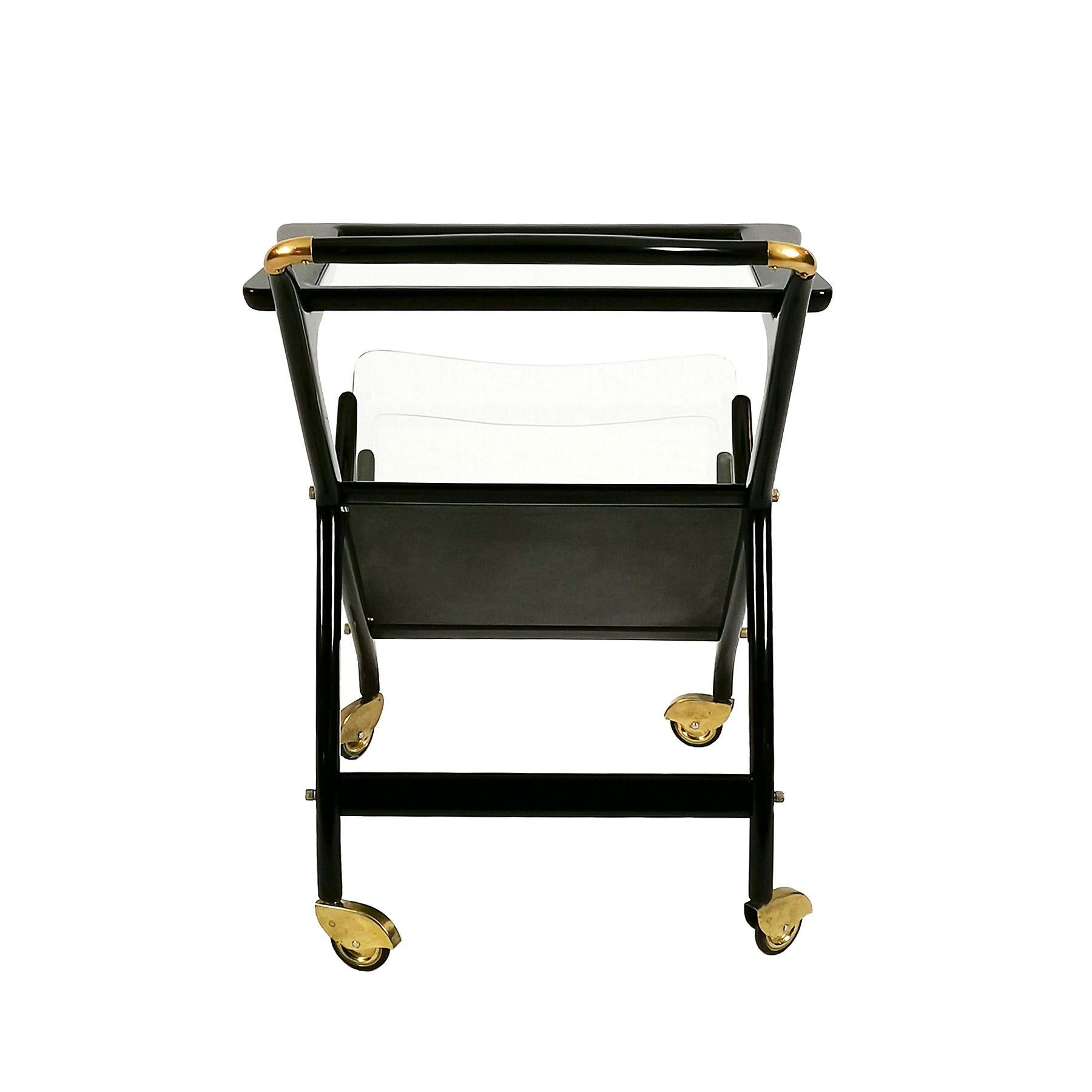 Small Mid-Century Modern Bar Cart and Magazine Rack by Cesare Lacca - Italy In Good Condition For Sale In Girona, ES