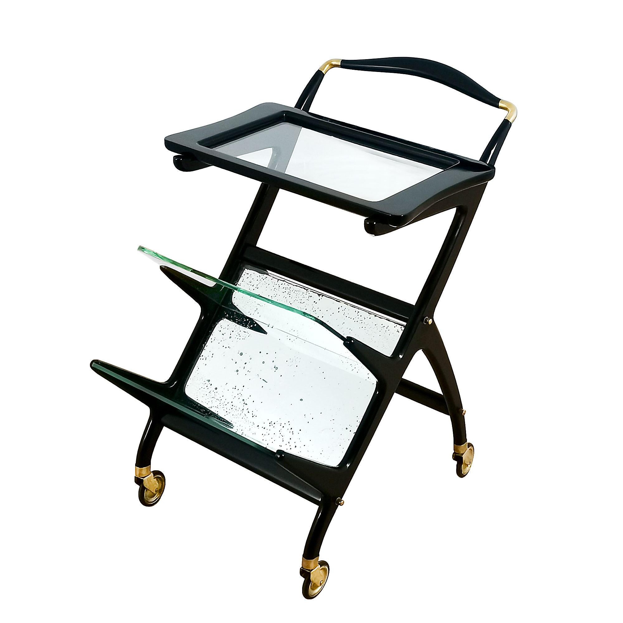 Italian Small Mid-Century Modern Bar Cart & Magazine Rack by Cesare Lacca - Italy For Sale