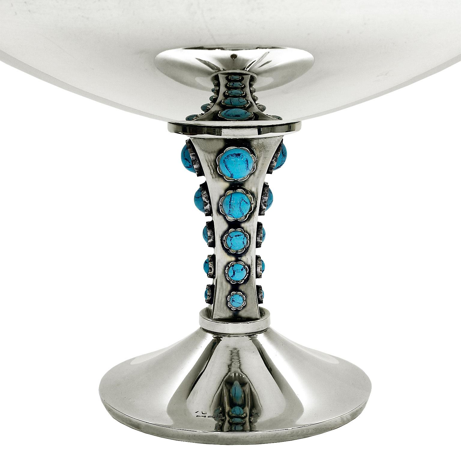 Spanish 1950´s Sterling Silver Cup, turquoise enamels, Baguès - Spain For Sale