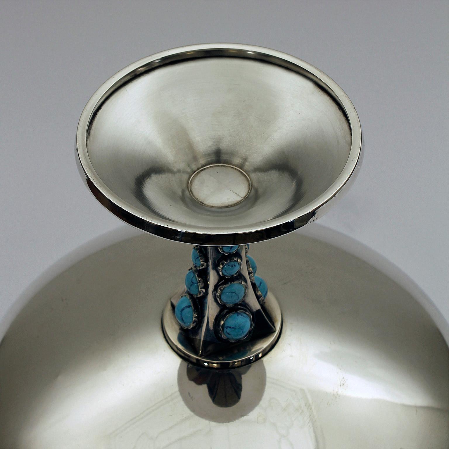 1950´s Sterling Silver Cup, turquoise enamels, Baguès - Spain In Good Condition For Sale In Girona, ES
