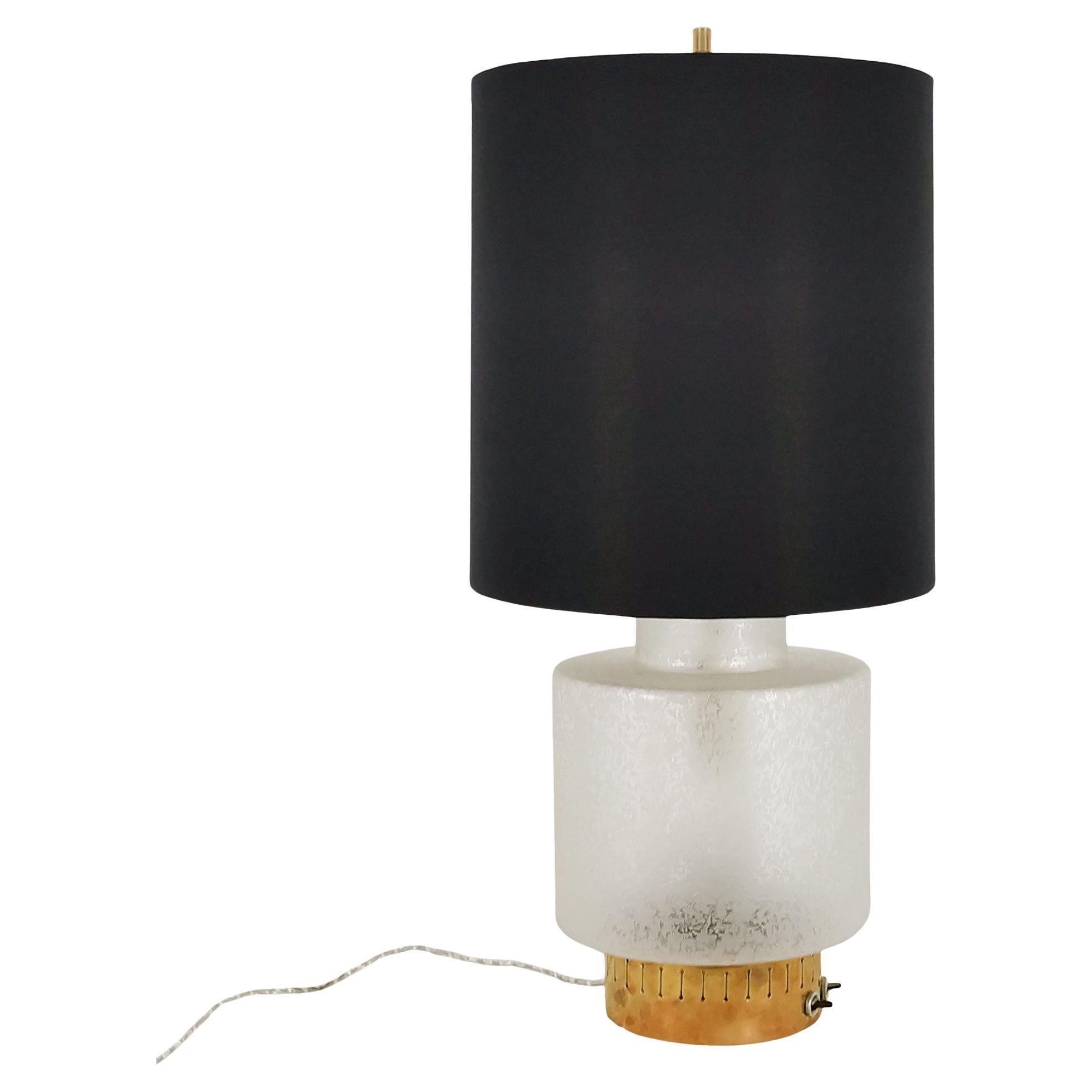 Mid-Century Modern Table Lamp by Stilnovo, Brass and Acid Worked Glass - Italy