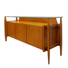 Mid-Century Modern Three-Door Sideboard in Ash Wood and Glass on Top - Italy