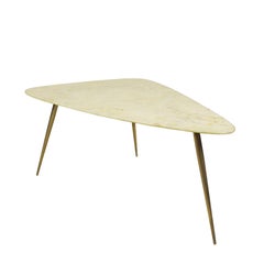 1950s Tripod Sidetable or Coffee Table, Polished Brass, Marble, Italy