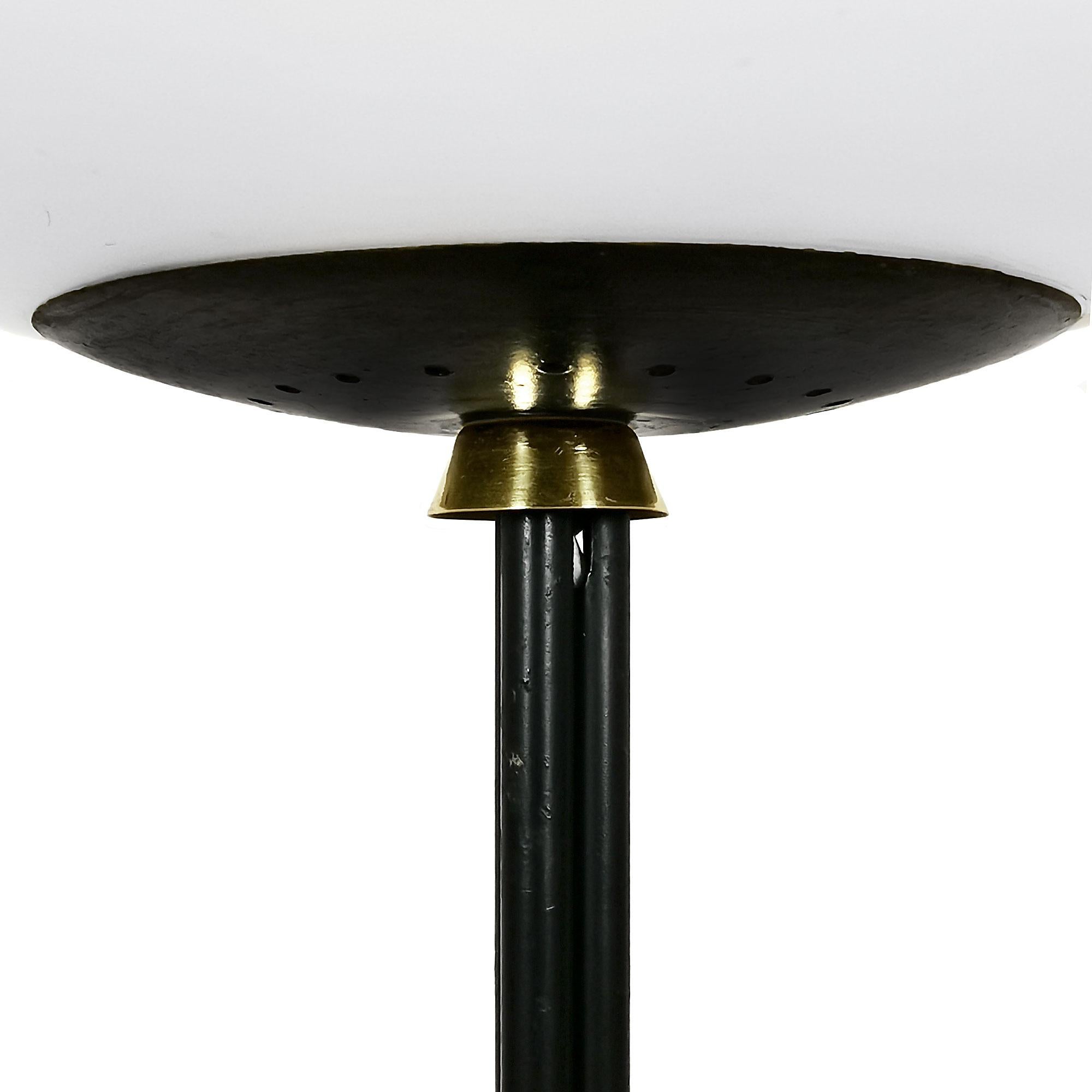 Mid-20th Century Mid-Century Modern Tripod Standing Lamp in Steel, Brass and Opaline Glass -Italy For Sale