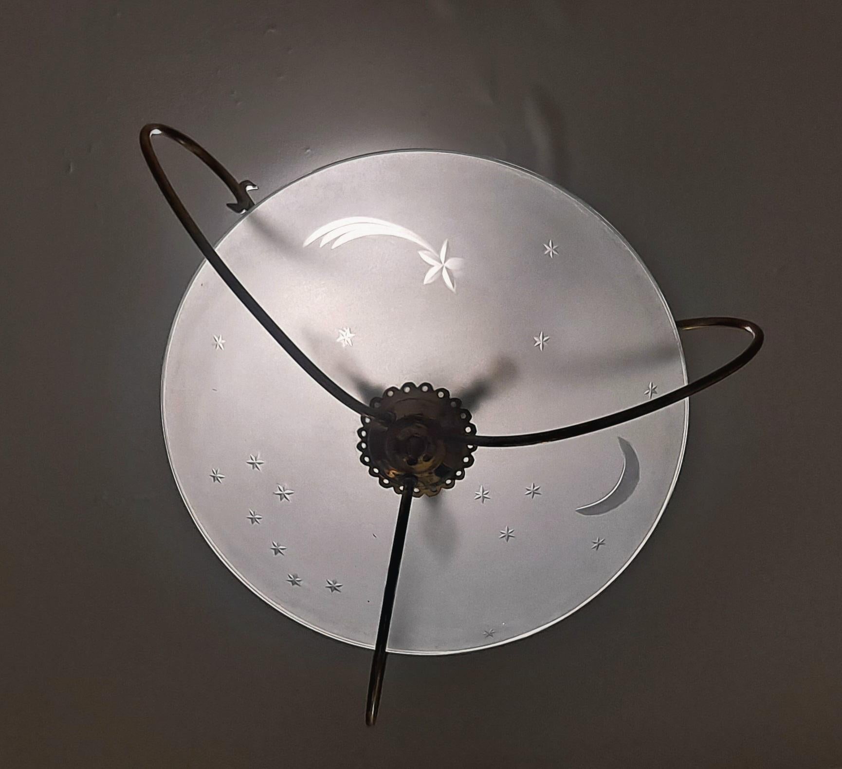 Mid-20th Century 1950 s Venation  Saucer Shaped Chandelier in the style of Fontana  Arte  For Sale