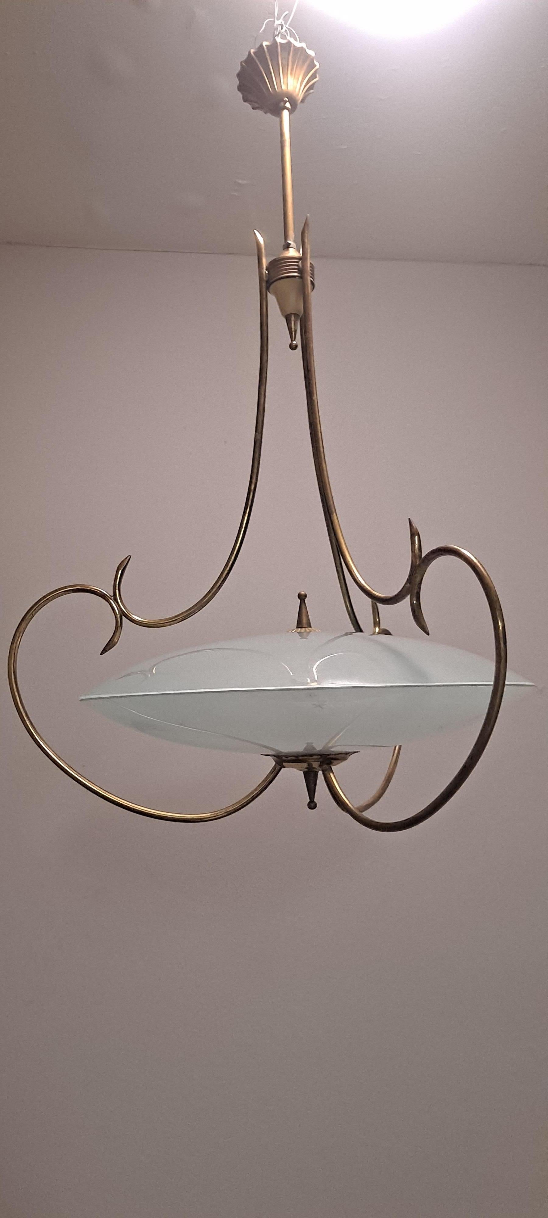 1950 s Venation  Saucer Shaped Chandelier in the style of Fontana  Arte  For Sale 2