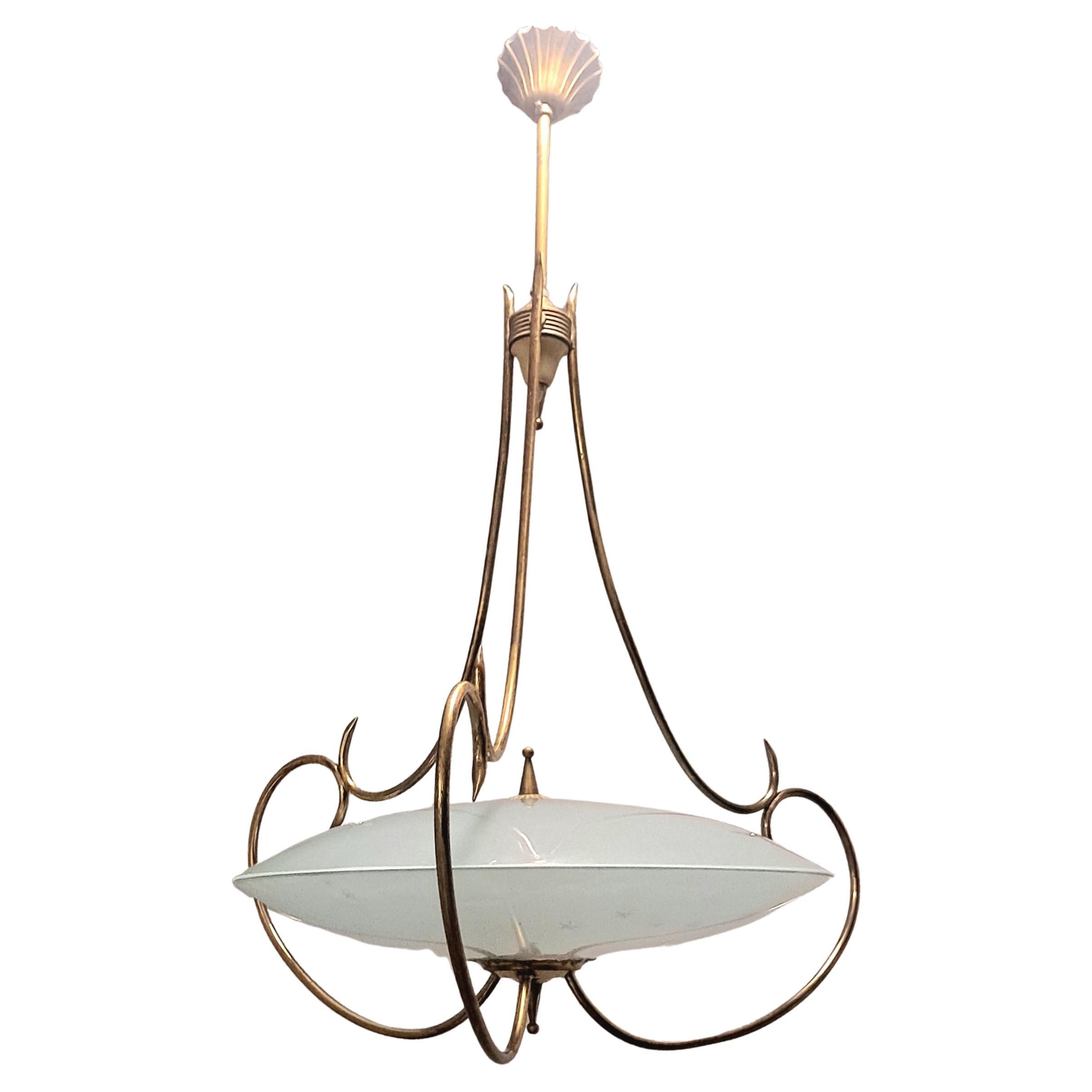1950 s Venation  Saucer Shaped Chandelier in the style of Fontana  Arte  For Sale
