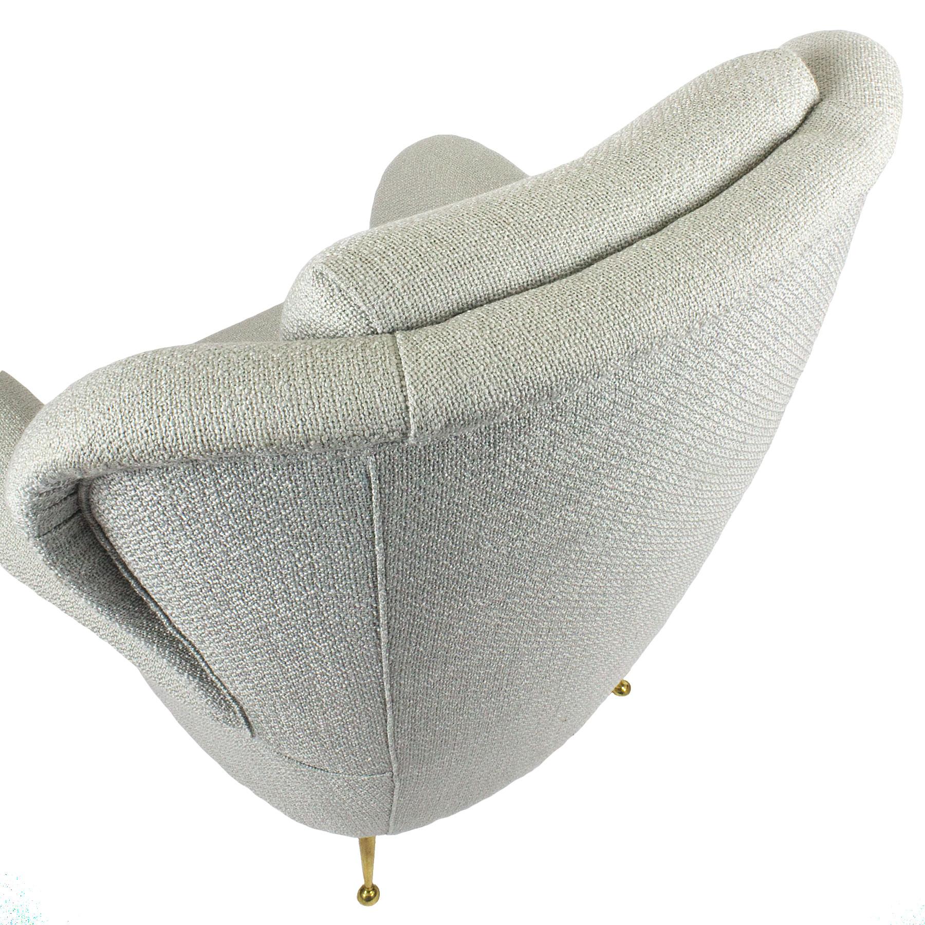 1950s Wing Armchair by i.S.a., Polyester Fabric, Brass, Italy In Good Condition In Girona, ES