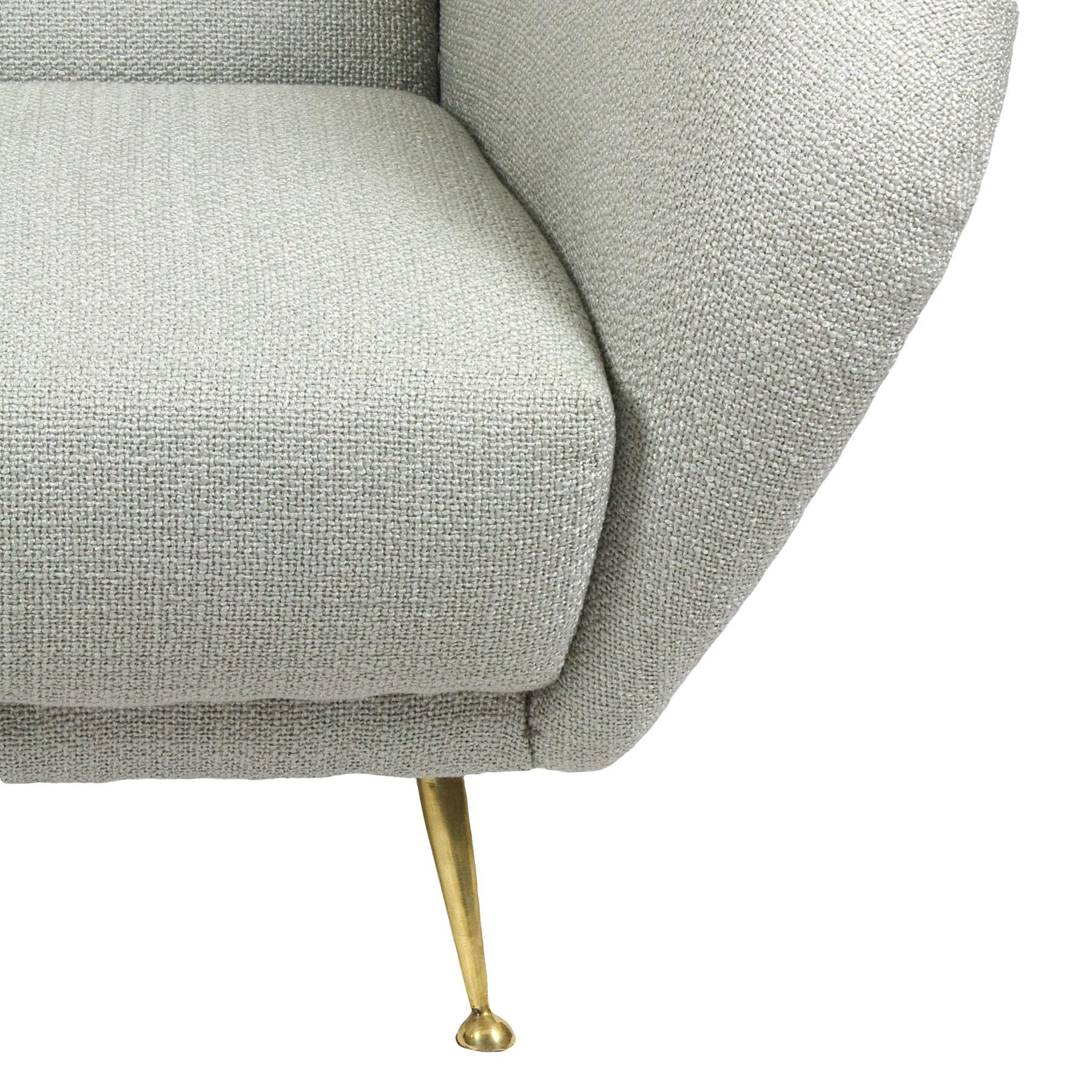 1950s Wing Armchair by i.S.a., Polyester Fabric, Brass, Italy 1