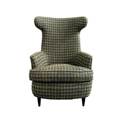 1950s Wing Armchair, Wood Structure, Wool Tweed from the 1960s, Italy