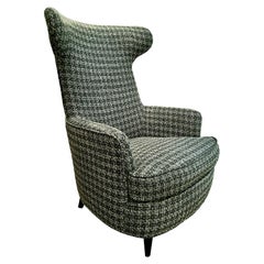 1950s Wing Armchair, Wood Structure, Wool Tweed from the 1960s, Italy