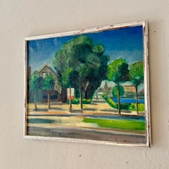 1950 Skandinavisches postimpressionistisches Ölgemälde einer Dorflandschaft