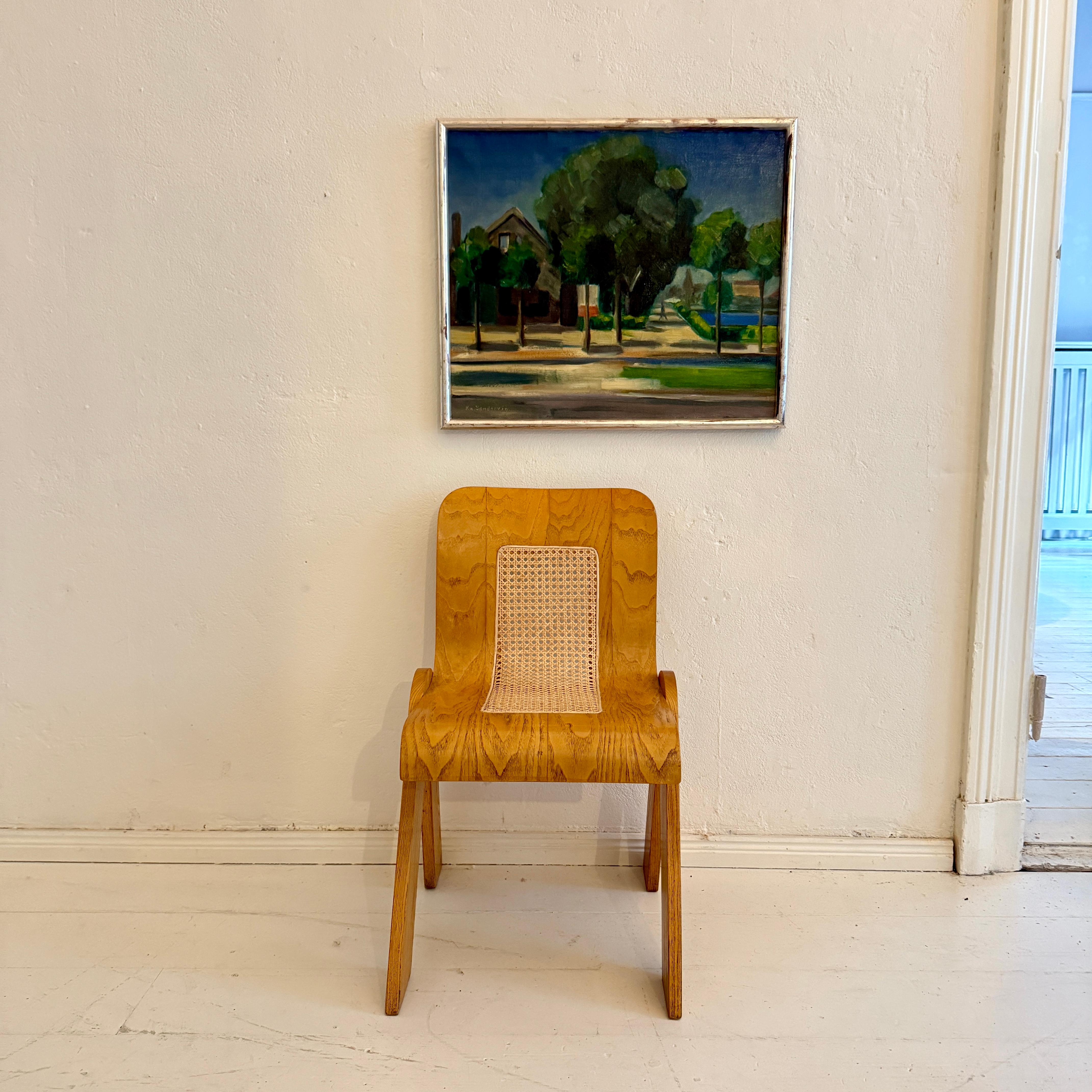 1950 Peinture à l'huile scandinave post-impressionniste d'un paysage de village en vente 2