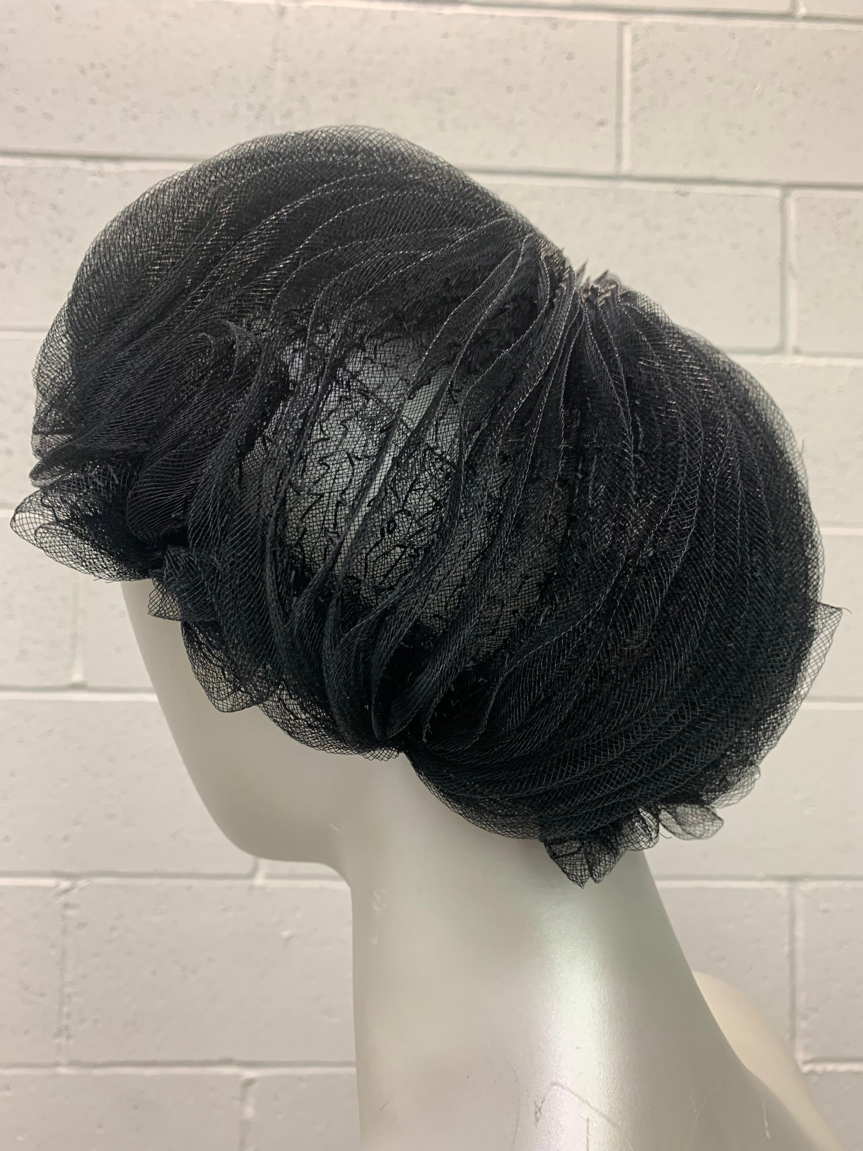 Women's 1950 Schiaparelli Black Horsehair Braided Dome Hat W/Bows For Sale