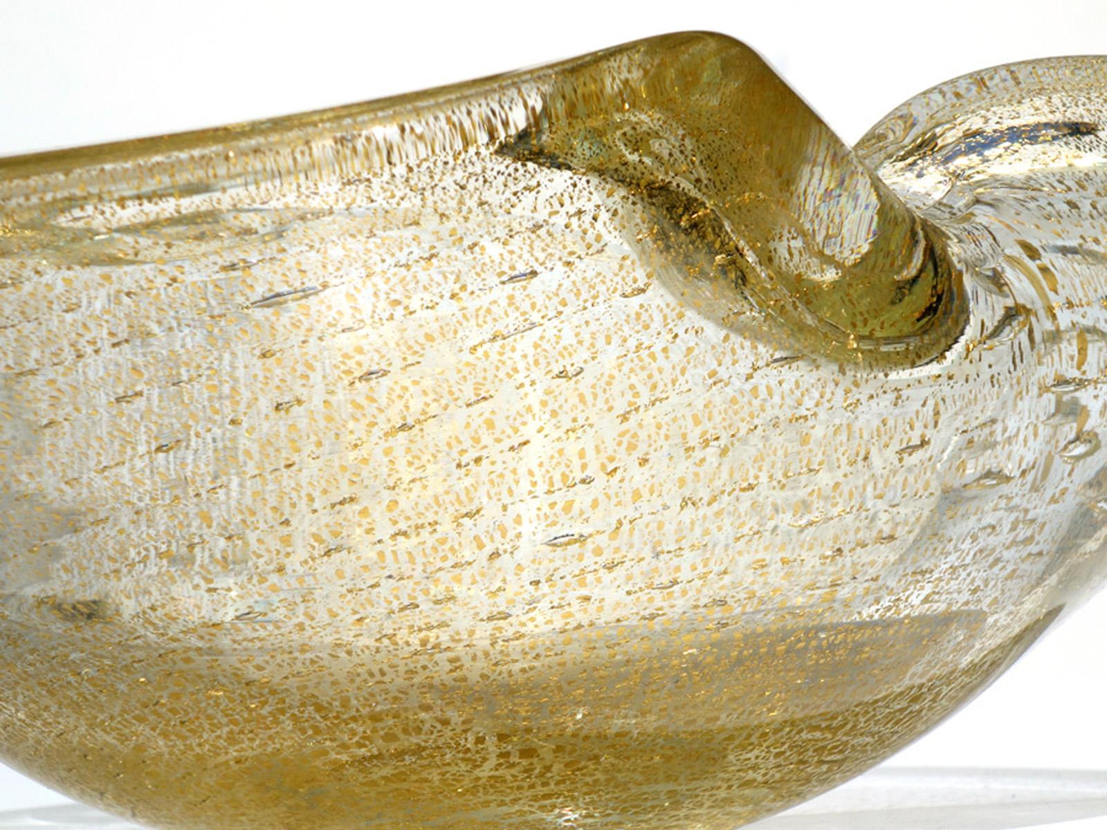1950 Seguso Murano Glass Gold Big Centerpiece Bowl In Good Condition For Sale In Brescia, IT