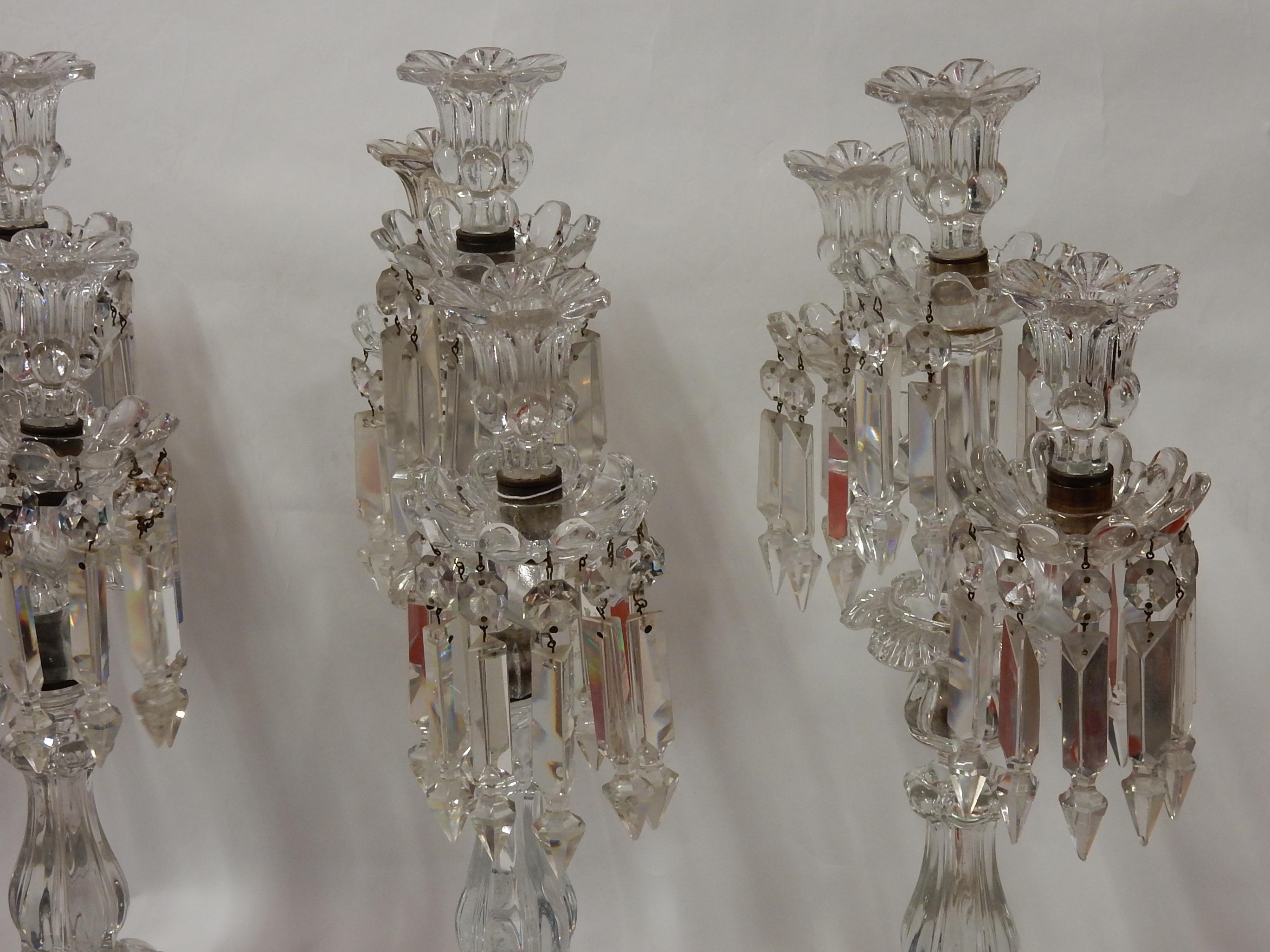 1950 Serie 4 Candlesticks Baccarat Signed with 2 Arms Pearl Socks, Cut Prims For Sale 1