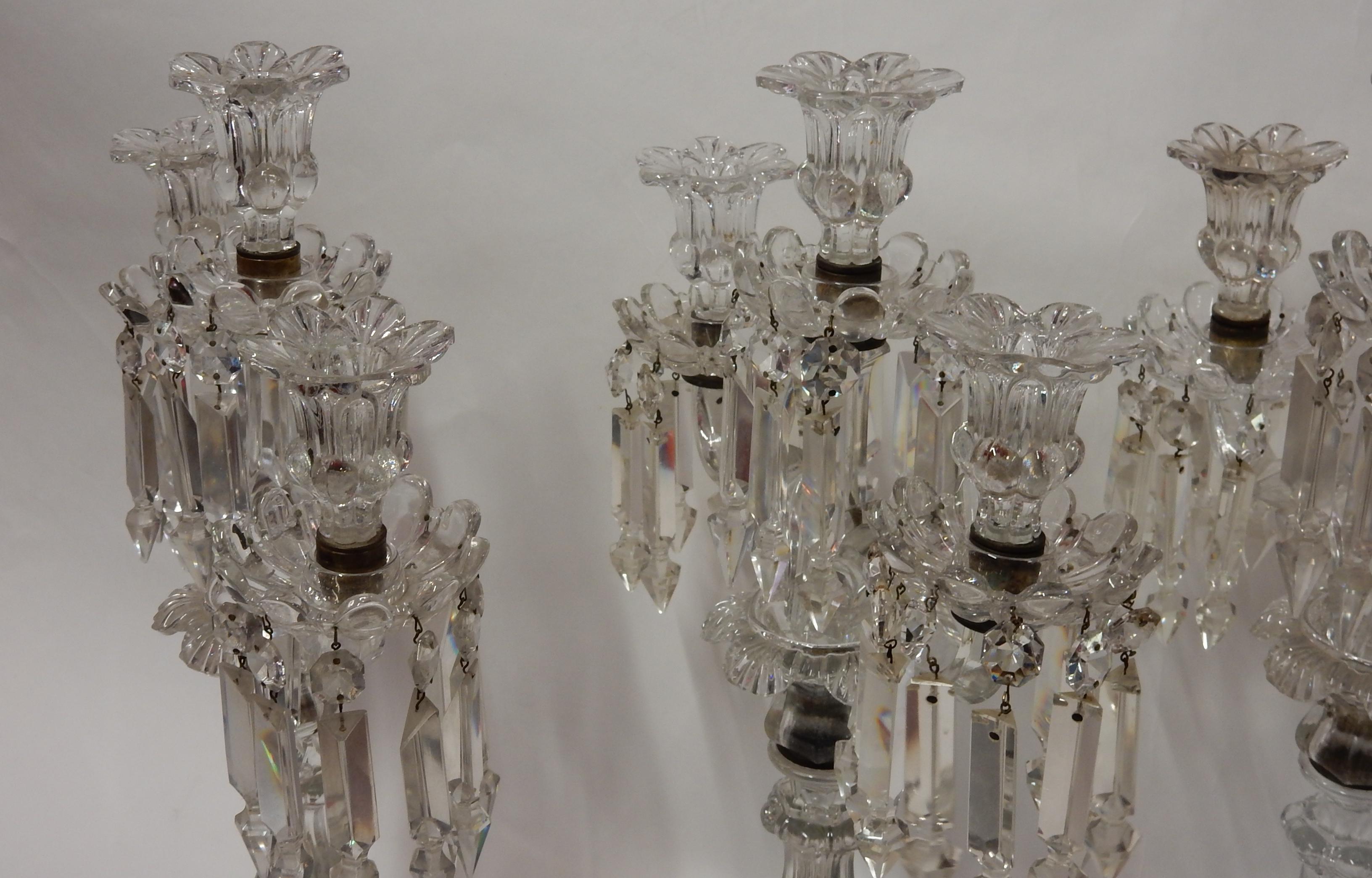 1950 Serie 4 Candlesticks Baccarat Signed with 2 Arms Pearl Socks, Cut Prims For Sale 2