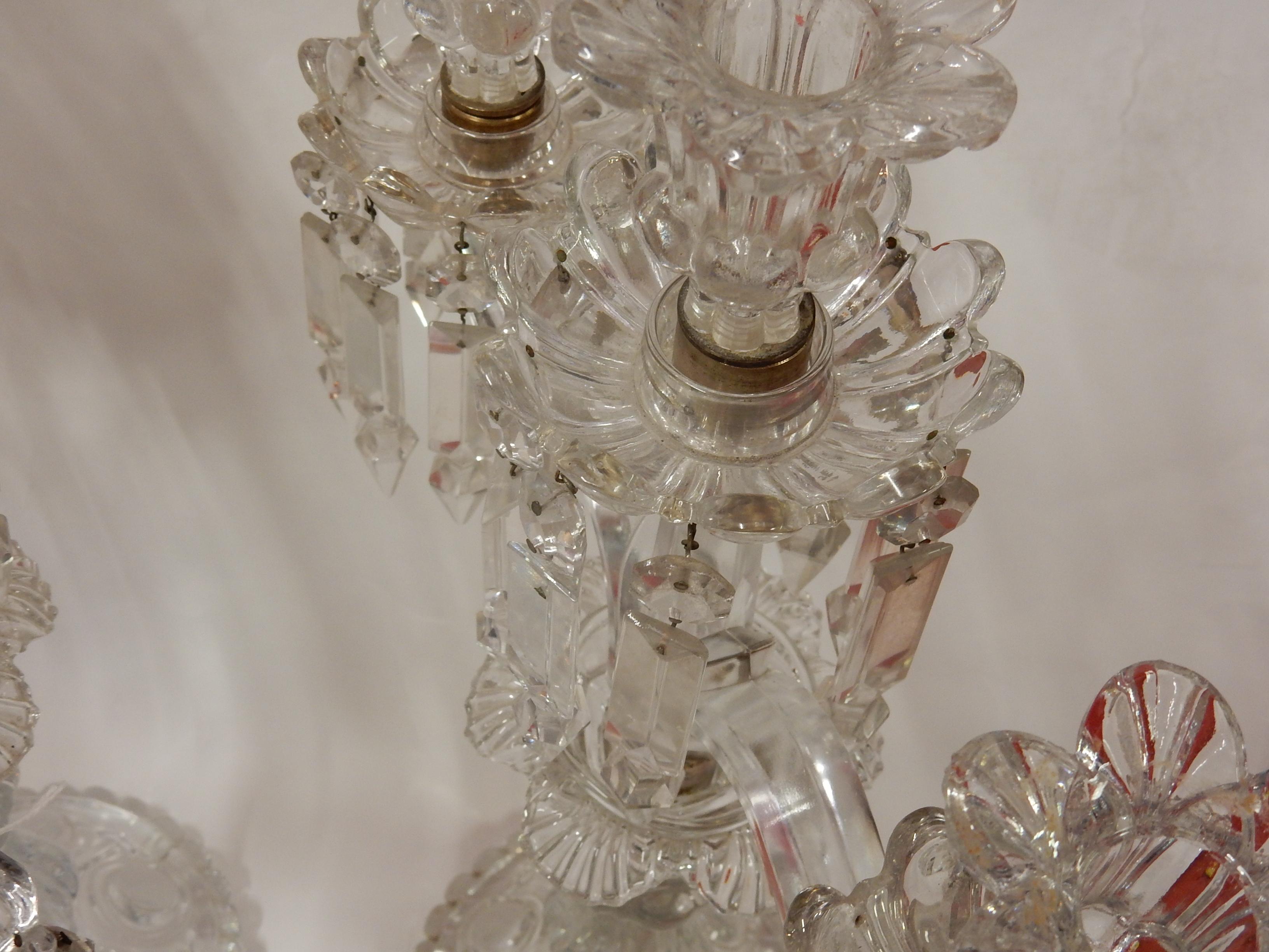 1950 Serie 4 Candlesticks Baccarat Signed with 2 Arms Pearl Socks, Cut Prims For Sale 6