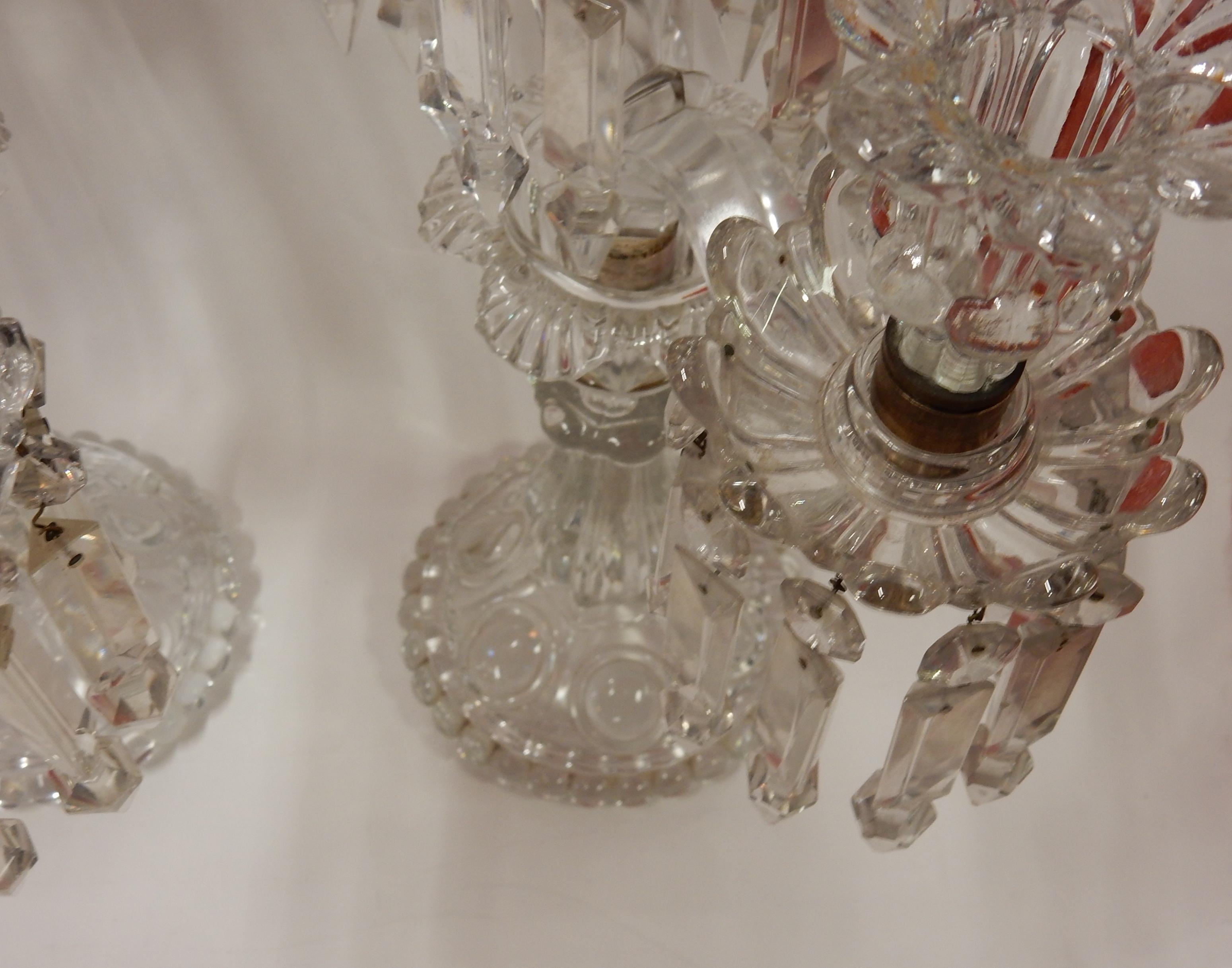 1950 Serie 4 Candlesticks Baccarat Signed with 2 Arms Pearl Socks, Cut Prims For Sale 7