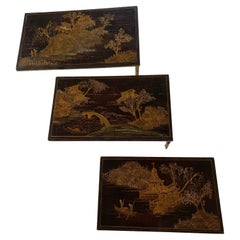 Série de 1950  3 tables gigognes de la Maison Baguès en bronze doré et patiné Lacq