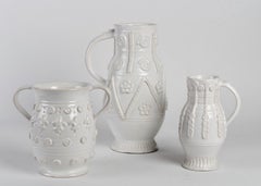 Set aus 3 weiß emaillierten Tonwaren, Malicorne Manufacture E Tessier, signiert, 1950