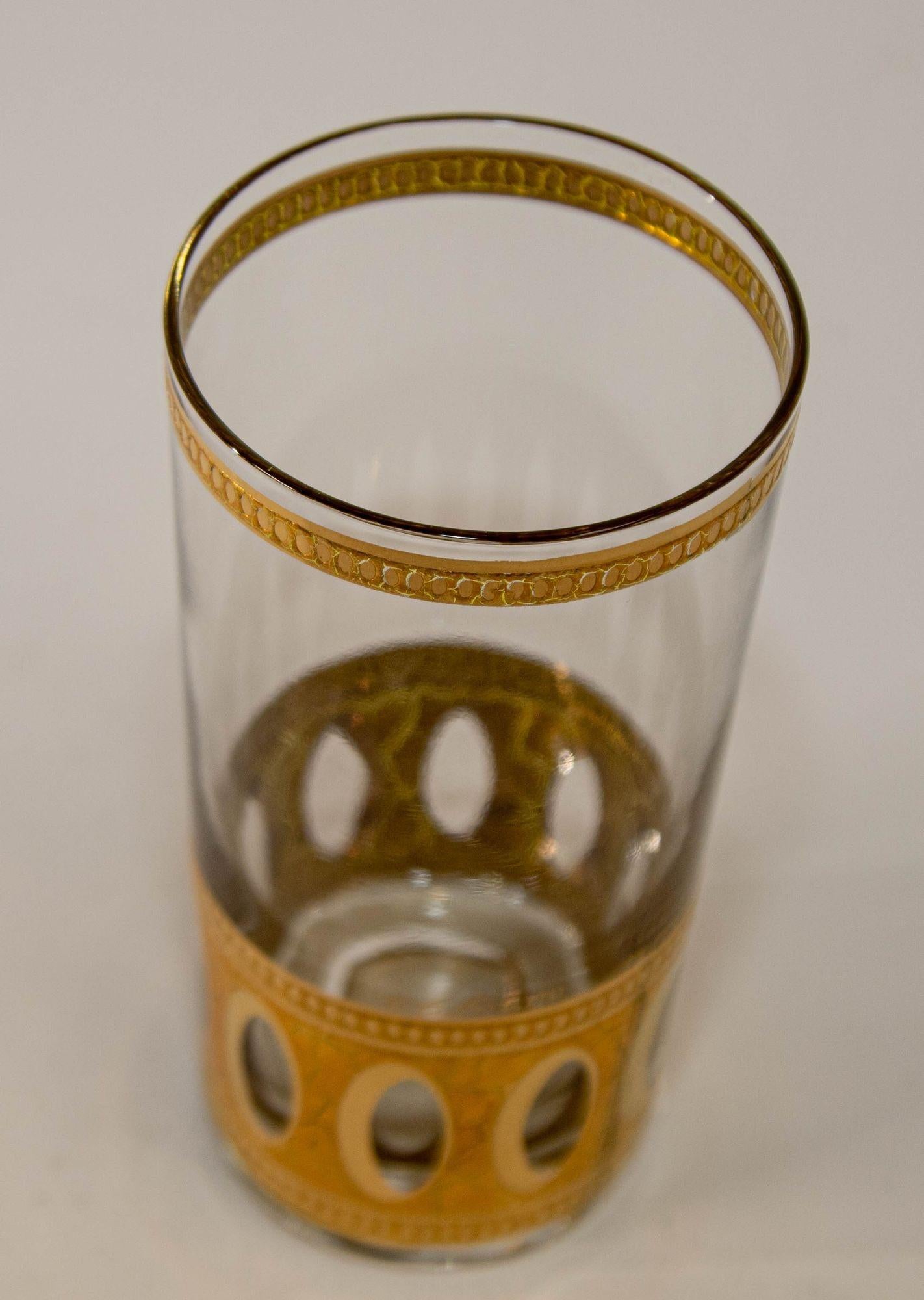 Ensemble de 8 verres longs vintage Culver Ltd Antigua en or 22 carats avec chariot, 1950 en vente 6