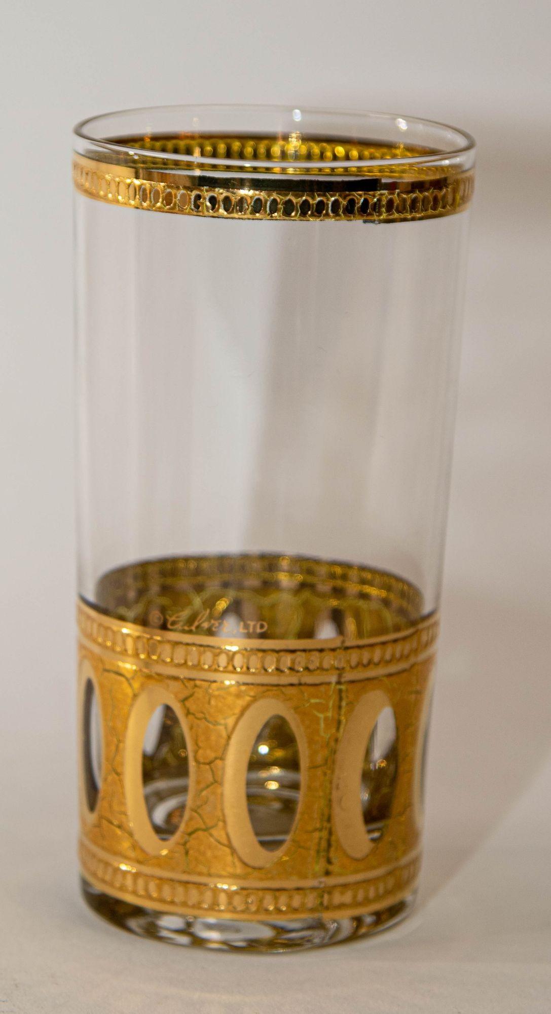 Ensemble de 8 verres longs vintage Culver Ltd Antigua en or 22 carats avec chariot, 1950 en vente 10