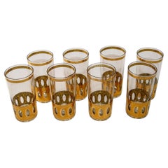 1950 Set of 8 Vintage Culver Ltd Highball Glasses with 22-Karat Gold Antigua