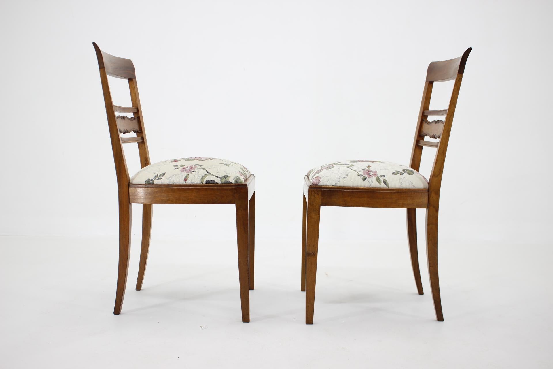 Fabric 1950 Set of Two Antique Side Chairs, Czechoslovakia For Sale