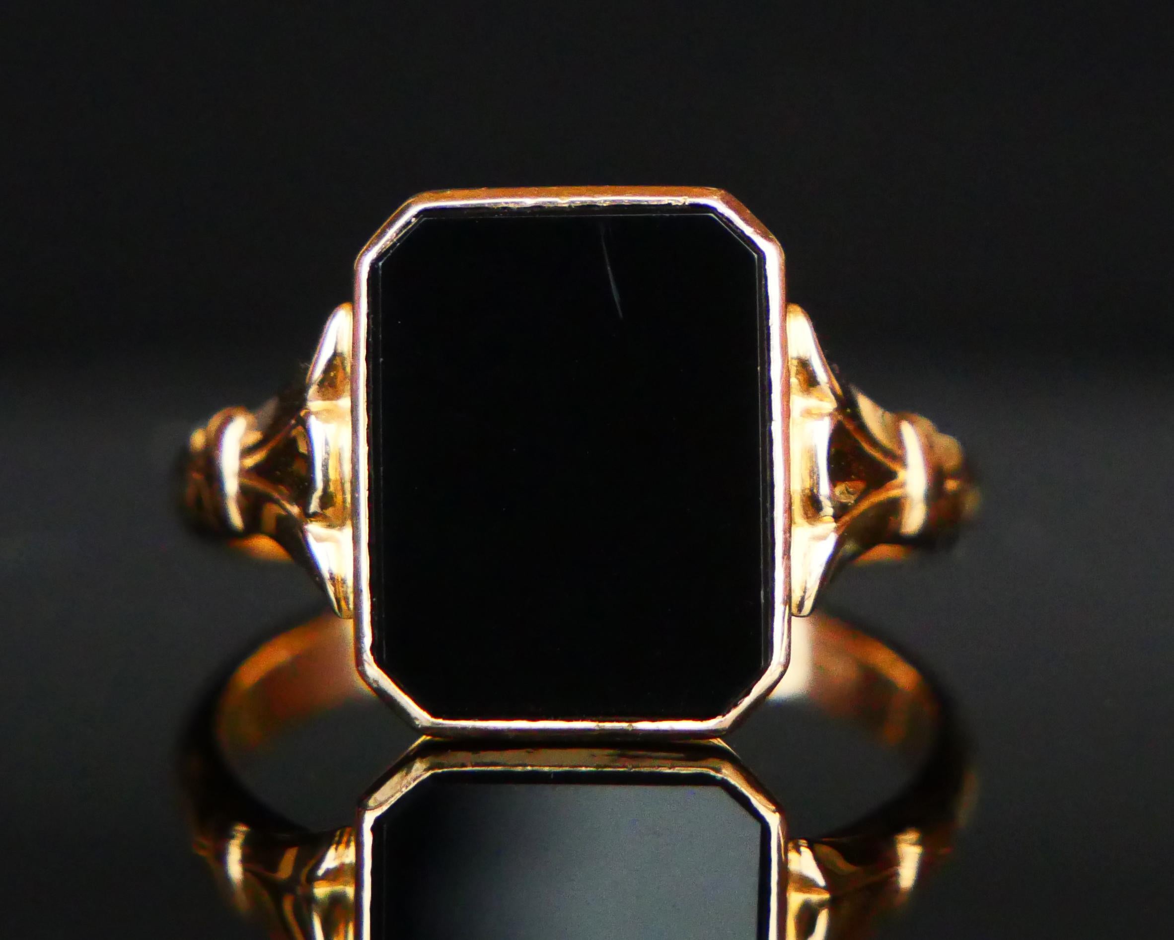 Rétro Anello Signet Men 1950  Onice naturale ct in oro massiccio 18K Ø 9,75 US / 5,51gr in vendita