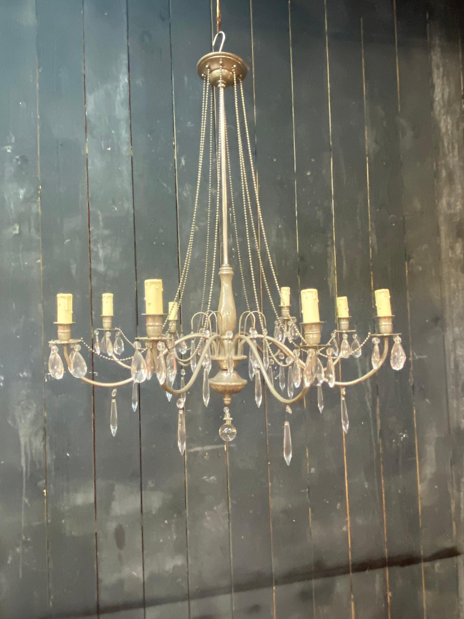 Lustre en métal argenté de 1950 dans le style de la Maison Jansen. en bon état en vente 3