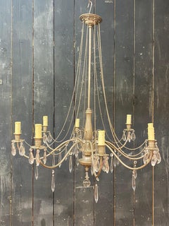 Lampadario in metallo argentato del 1950 nello stile della Maison Jansen, in buone condizioni
