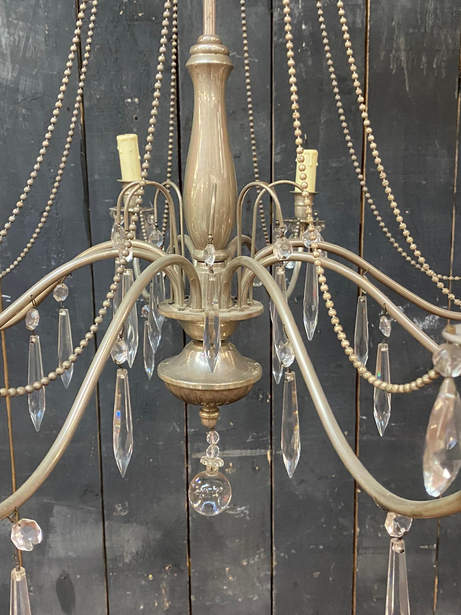 Mid-20th Century 1950 Silver Metal Chandelier in the Style of Maison Jansen, in Good Condition For Sale