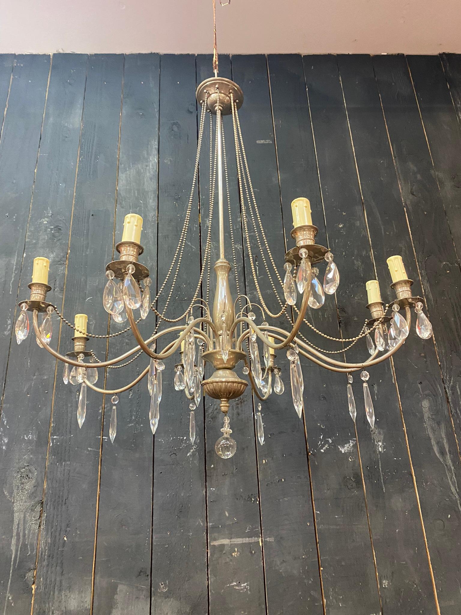 1950 Silver Metal Chandelier in the Style of Maison Jansen, in Good Condition For Sale 1