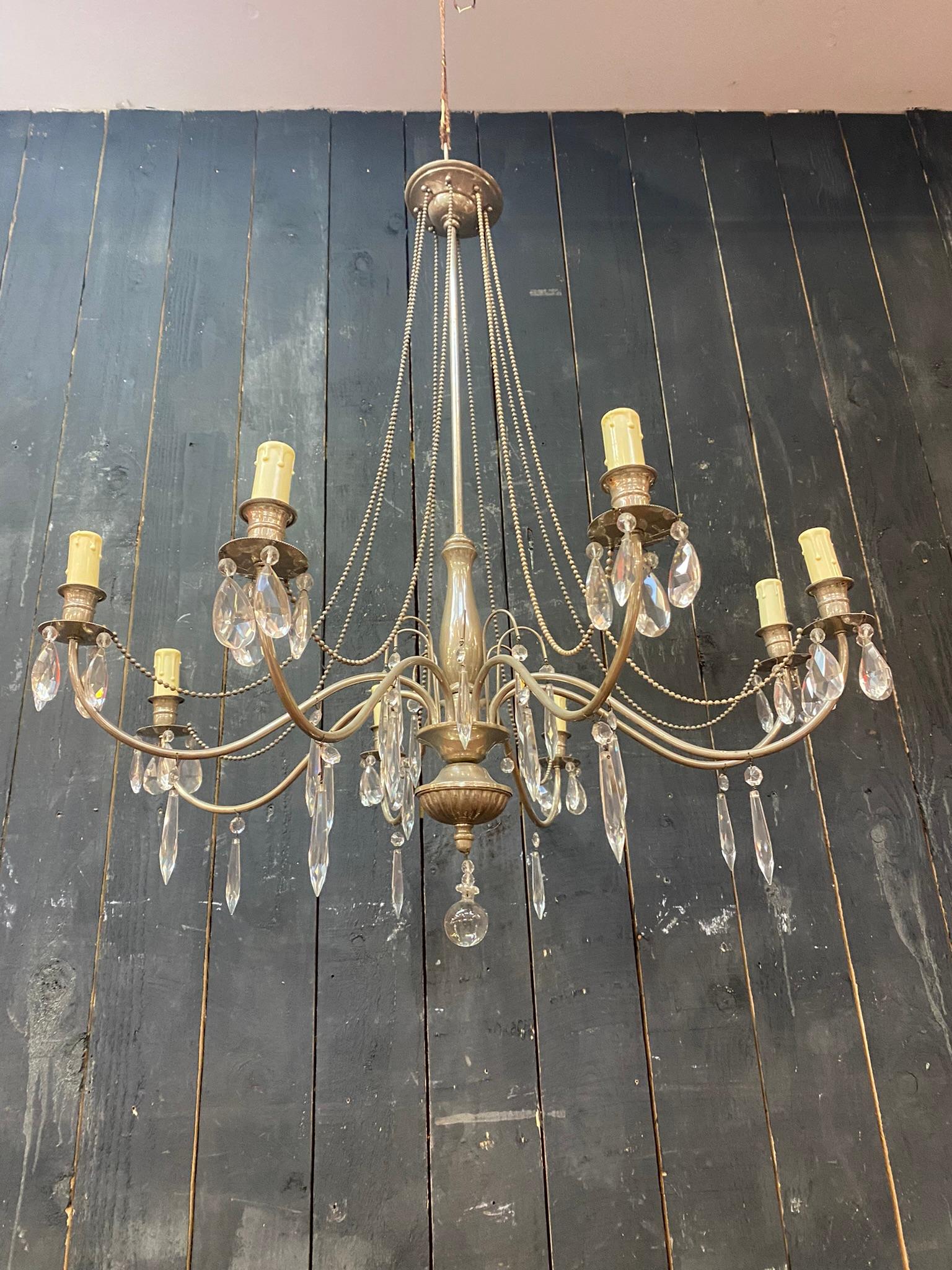 Lustre en métal argenté de 1950 dans le style de la Maison Jansen. en bon état en vente 1
