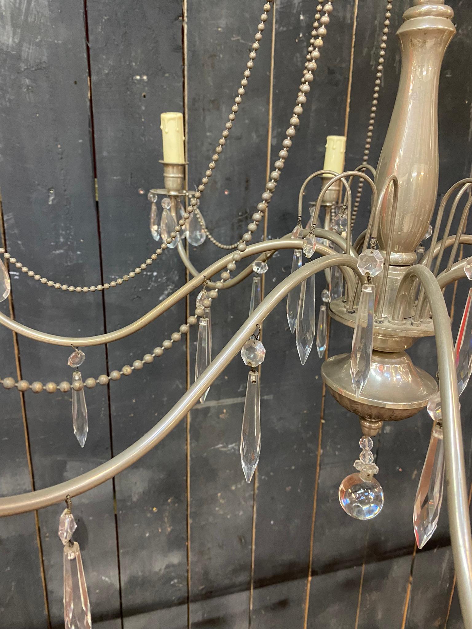 1950 Silver Metal Chandelier in the Style of Maison Jansen, in Good Condition For Sale 2