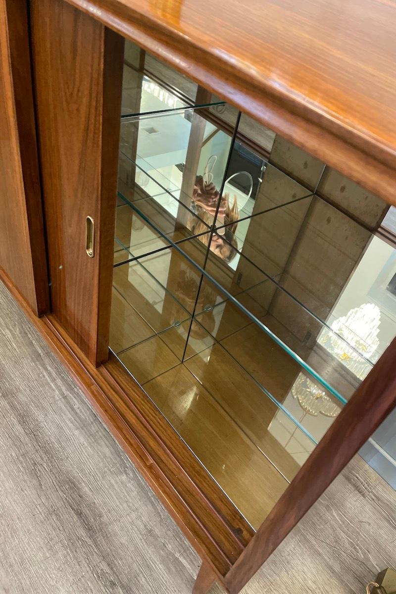 1950 Sliding doors Walnut Bar Sideboard with Internal Sides Mirrored 1