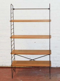 1950 Solid Oak and Lacquered Metal Shelf
