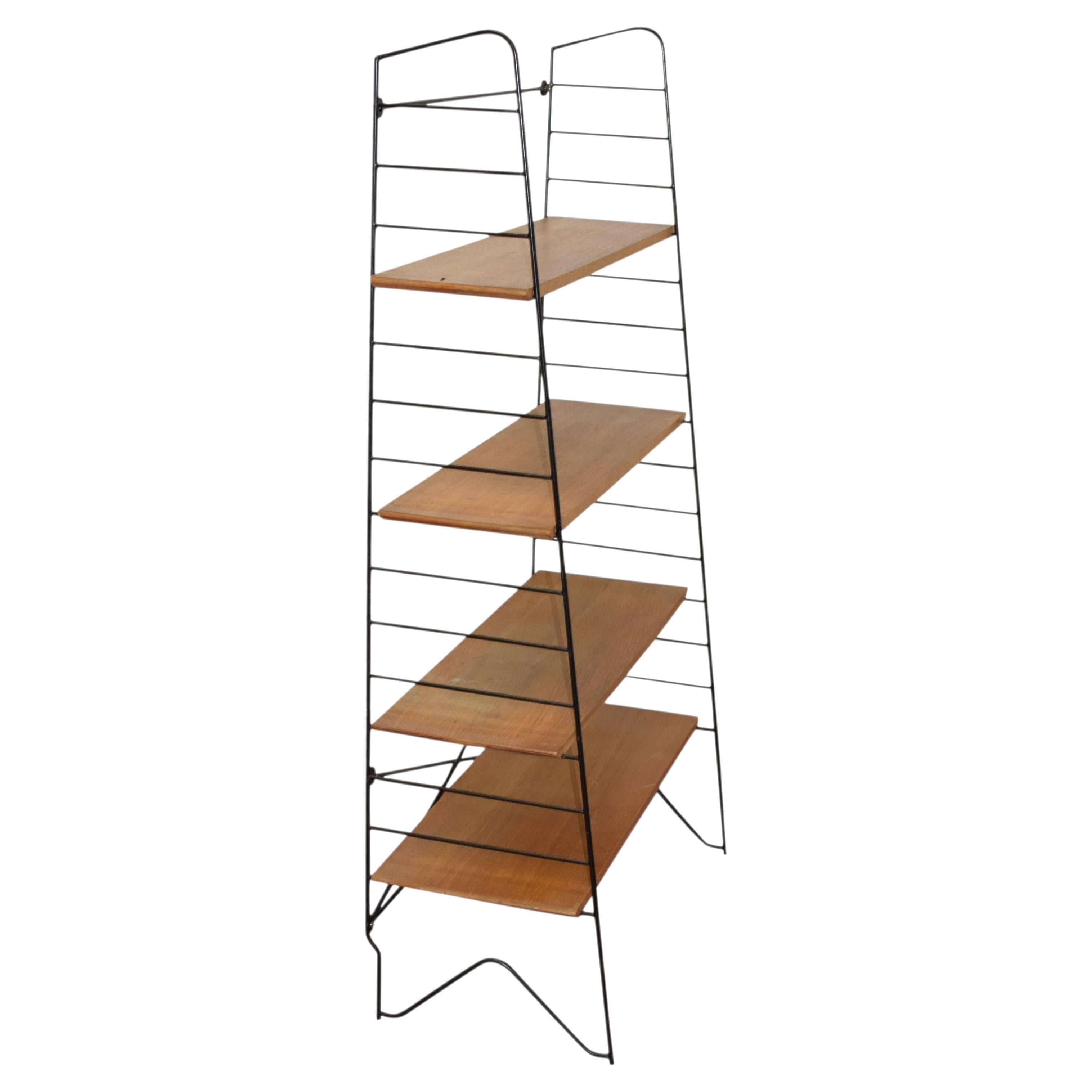 1950 Solid Oak and Lacquered Metal Shelf For Sale