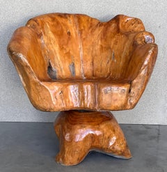 1950 Solid Wood Swivel Armchair or Side Table