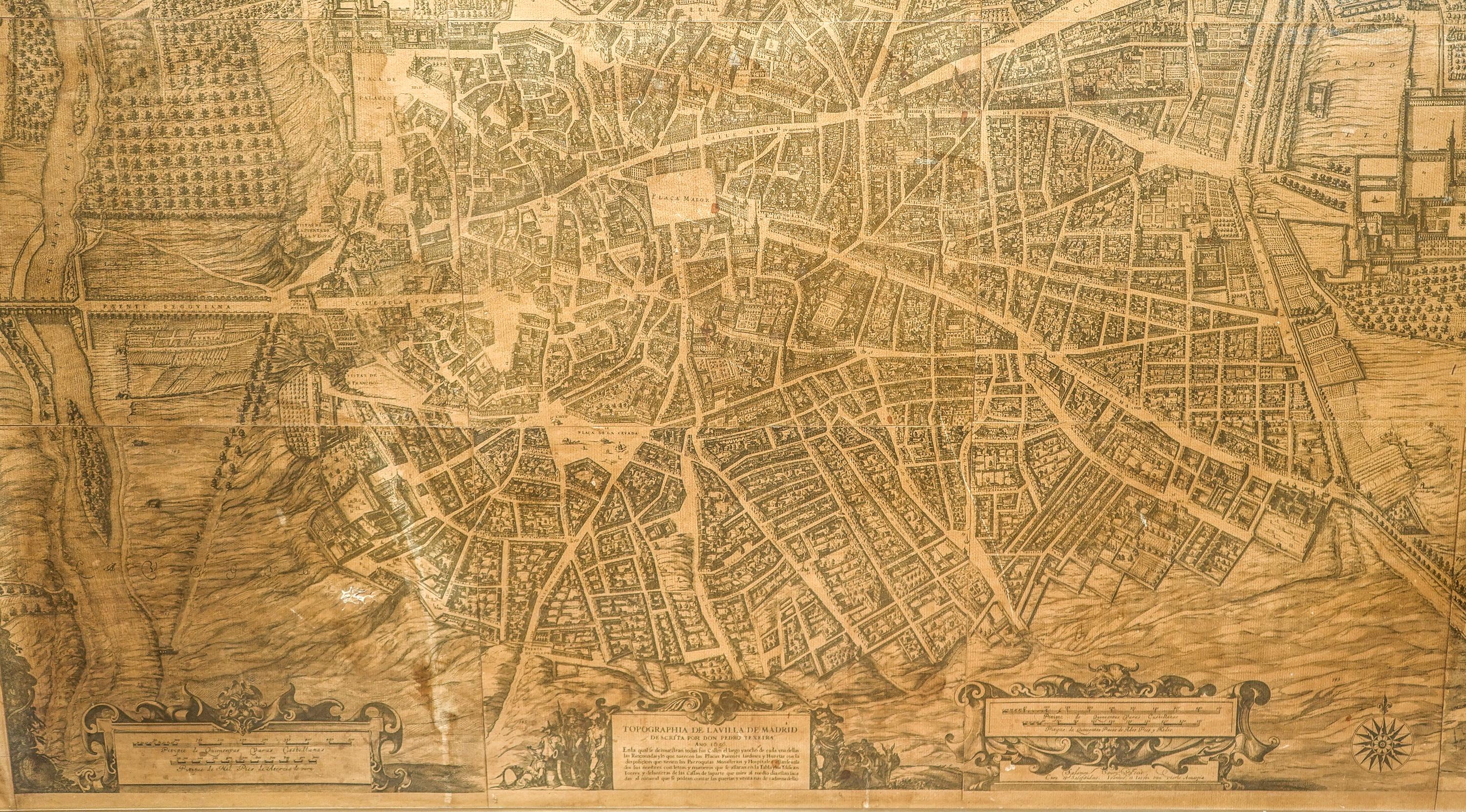 1950 Spanish Cartographic Copy of Pedro Texeira Map of Madrid of 17th Century 6
