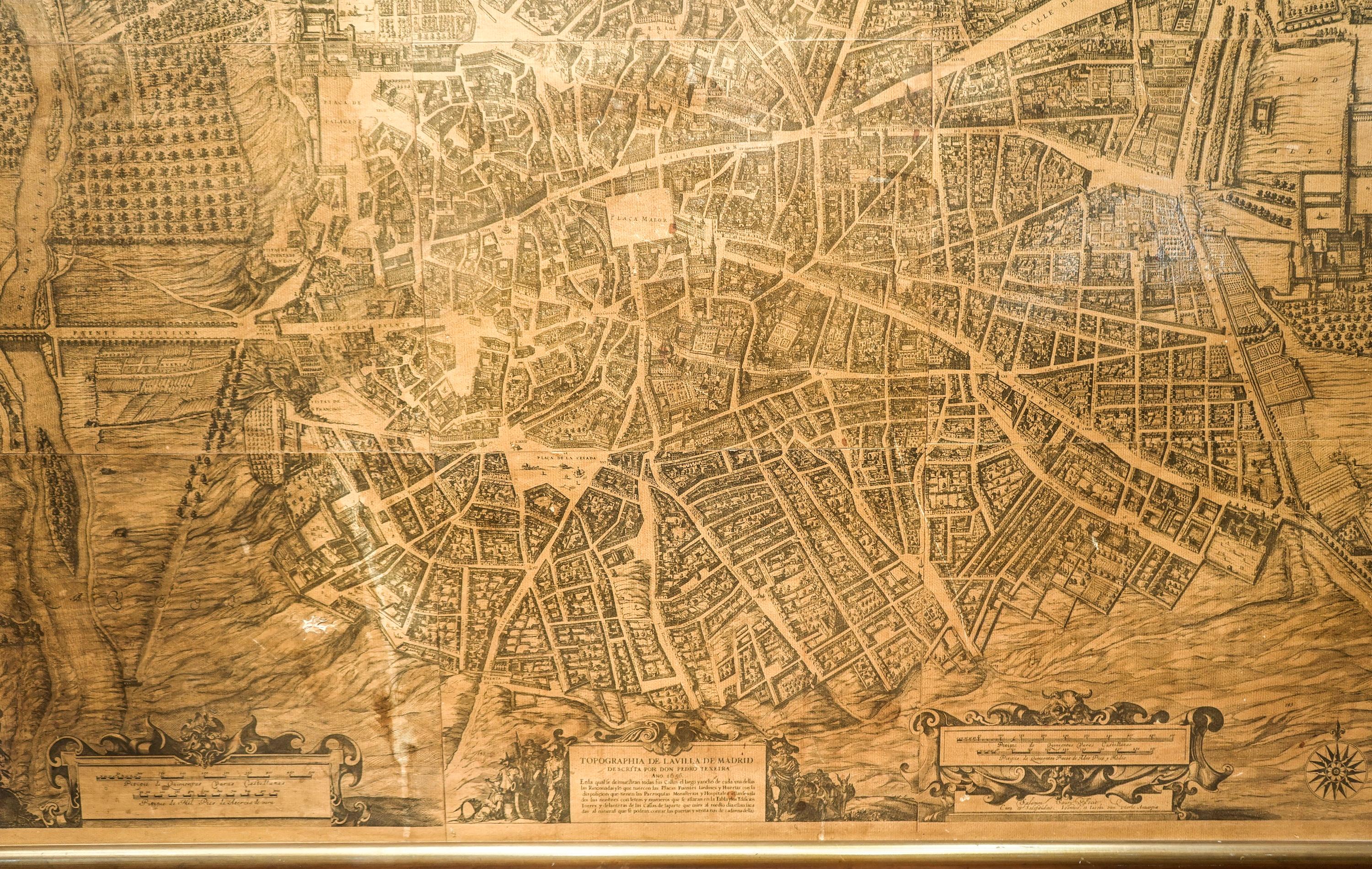 1950 Spanish Cartographic Copy of Pedro Texeira Map of Madrid of 17th Century 9