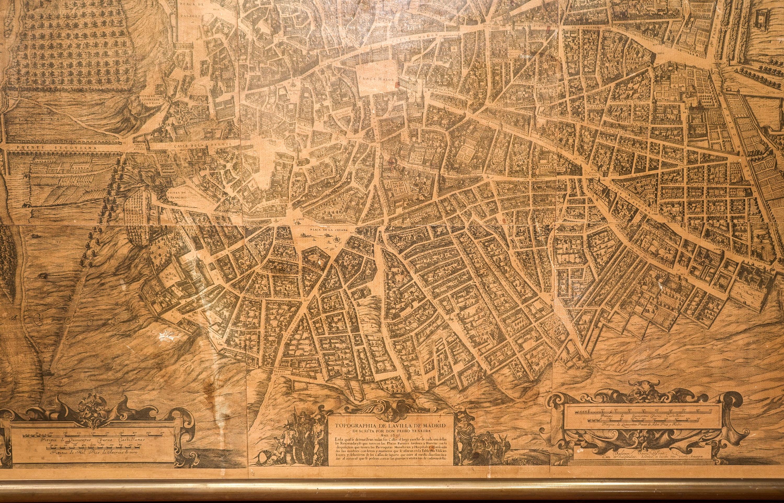 1950 Spanish Cartographic Copy of Pedro Texeira Map of Madrid of 17th Century 11