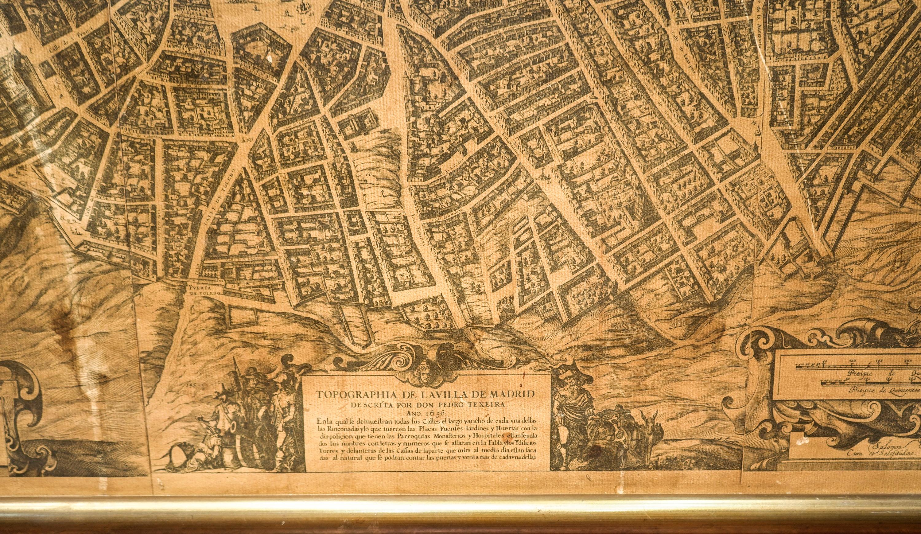 1950 Spanish Cartographic Copy of Pedro Texeira Map of Madrid of 17th Century 1