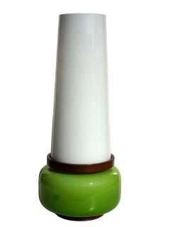1950 Stilnovo Italian Midcentury Design Green White Glass Wood Table Lamp
