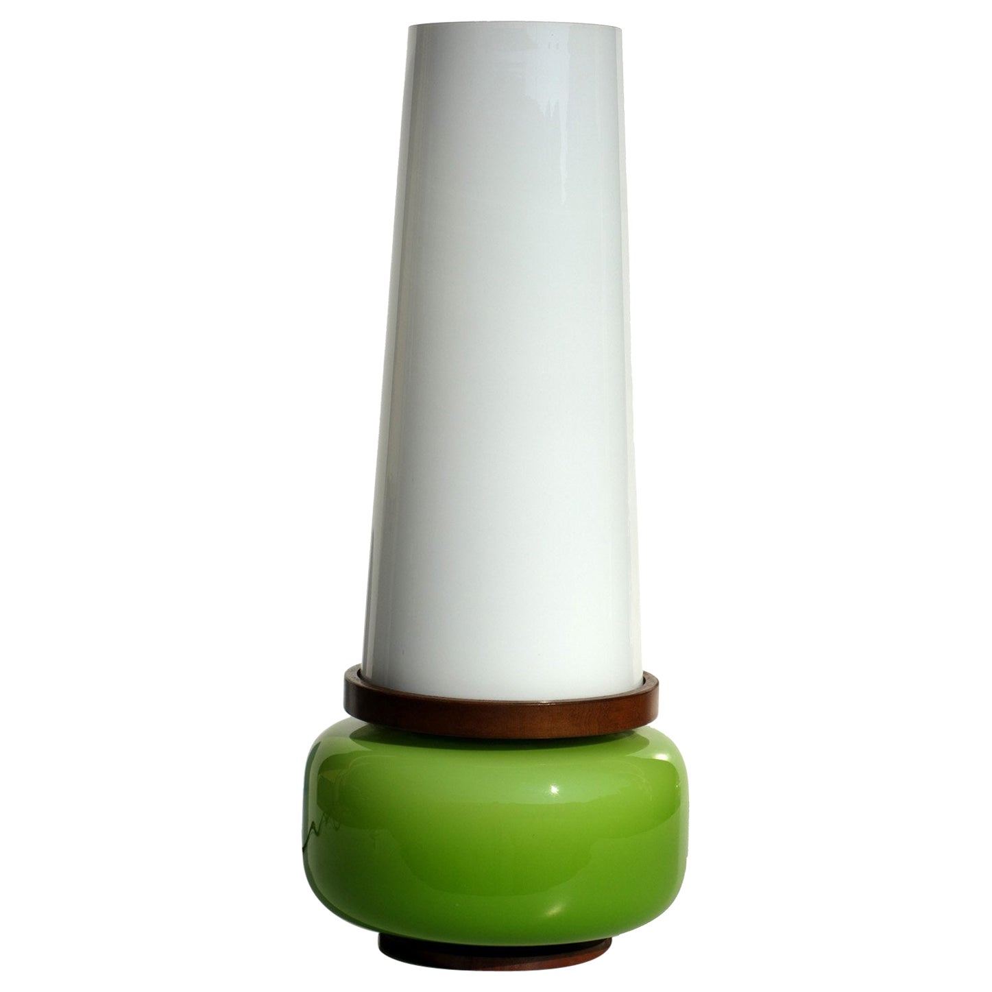 1950 Stilnovo Diseño Italiano Mediados de Siglo Verde Vidrio Blanco Madera Lámpara de Mesa