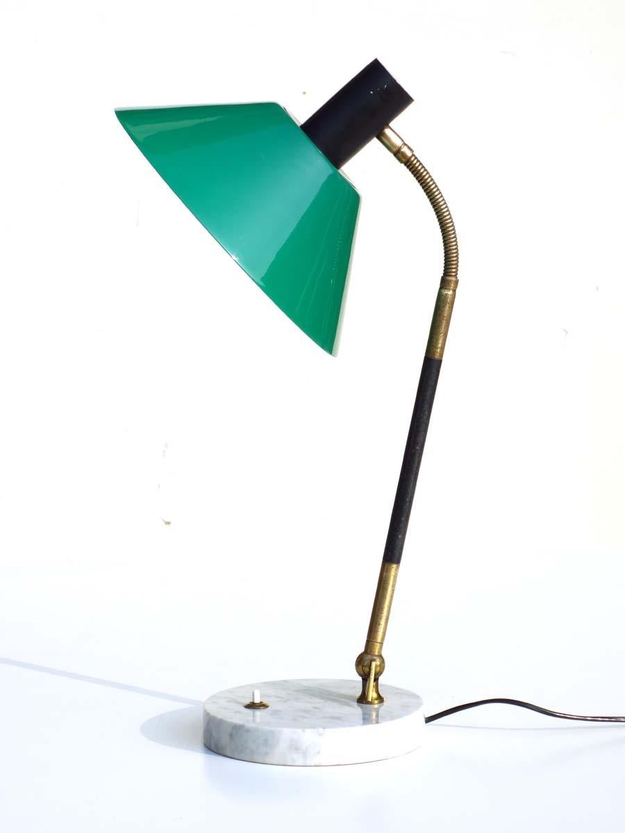 Laiton 1950 Stilux Italian Mid Century Design Green Perspex Brass Marble Table Lamp en vente