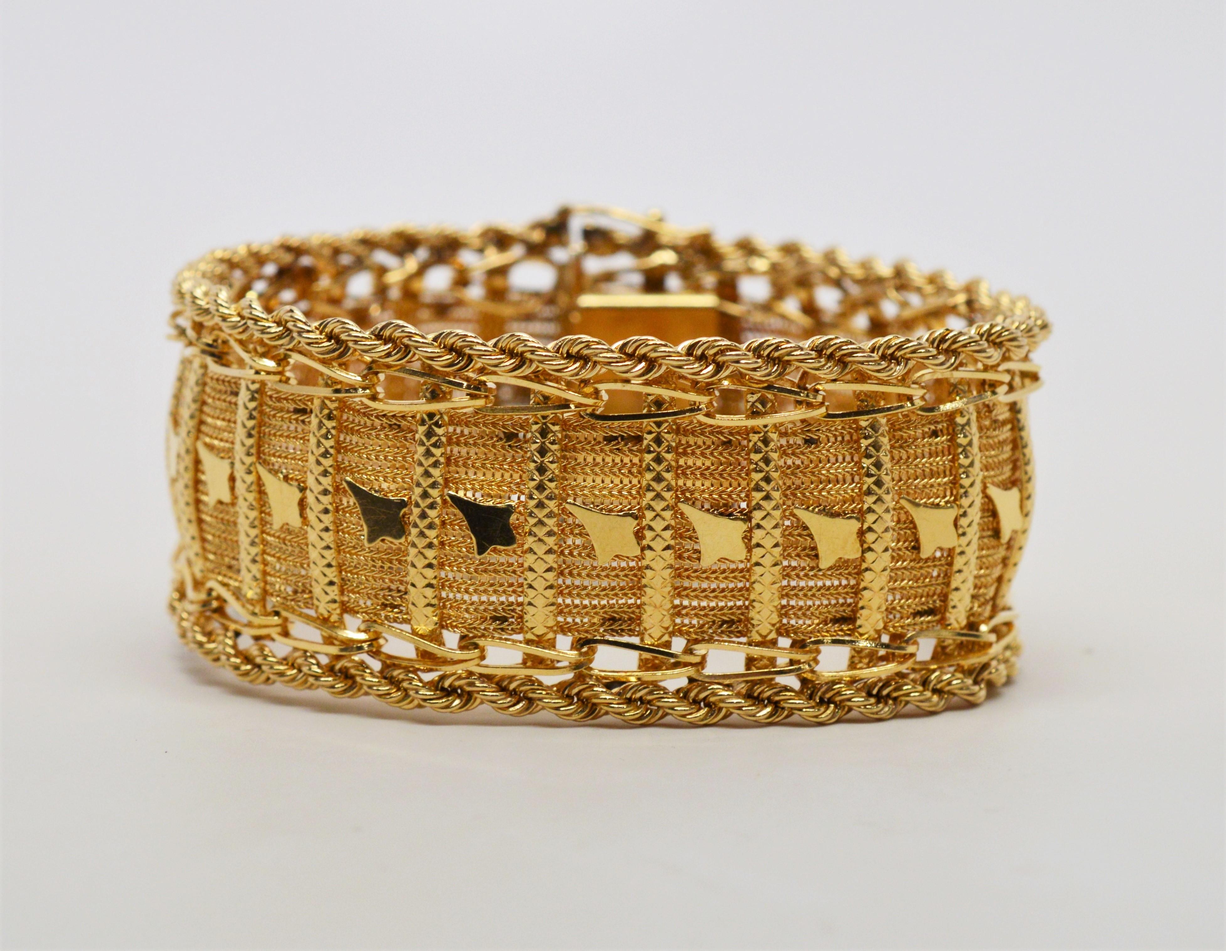  14 Karat Yellow Gold Rope Chain Mesh Bracelet with Charm Tassel 2